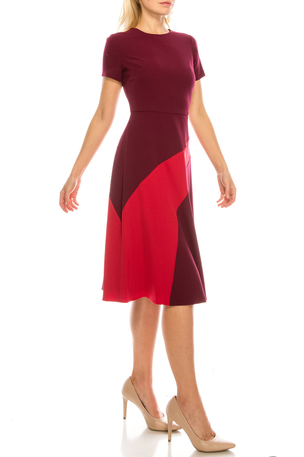 Maggy London Beet Moncherry Colorblock A-Line Dress