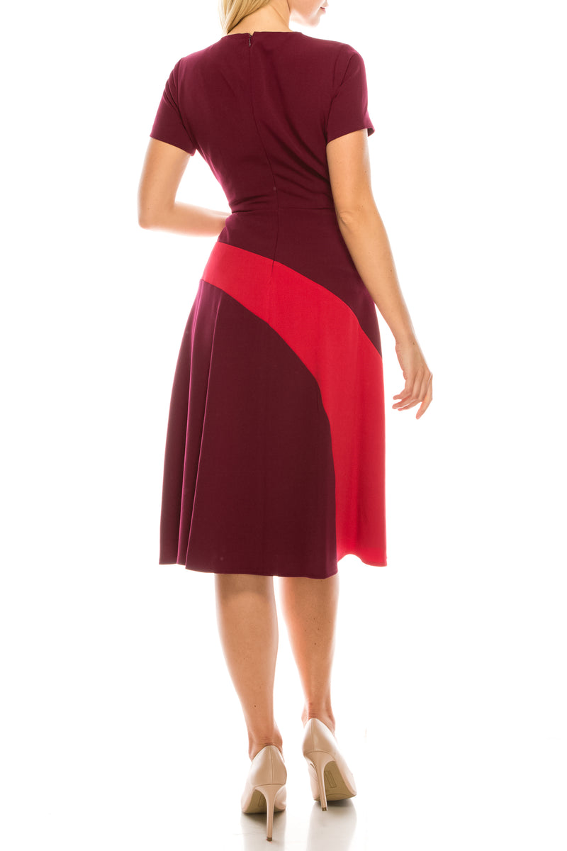 Maggy London Beet Moncherry Colorblock A-Line Dress