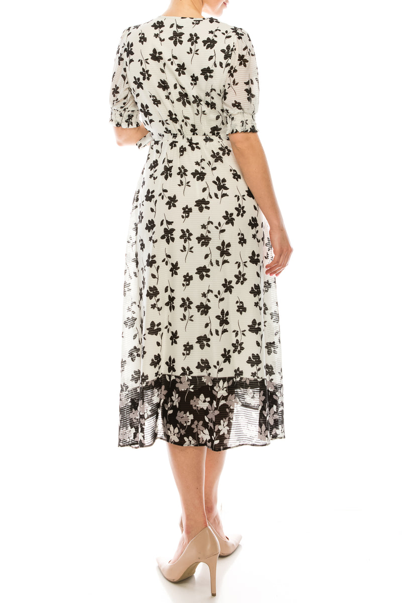 Maison Tara Floral Color Block Illusion Wrap Dress (Additional Colors)