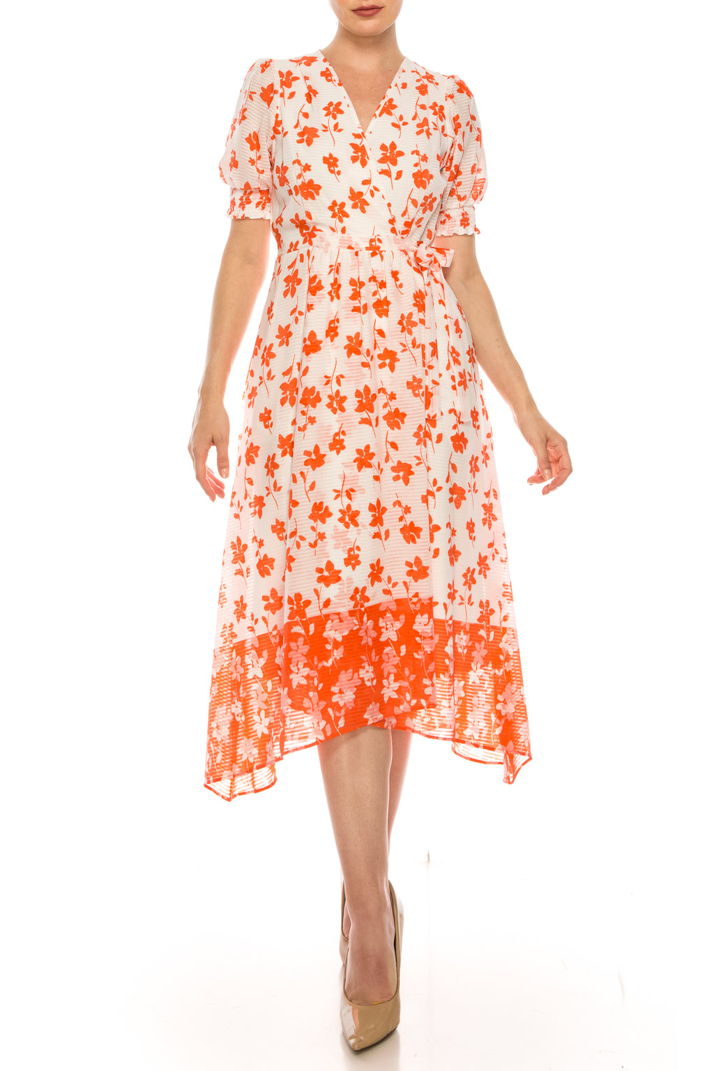 Maison Tara Floral Color Block Illusion Wrap Dress (Additional Colors)