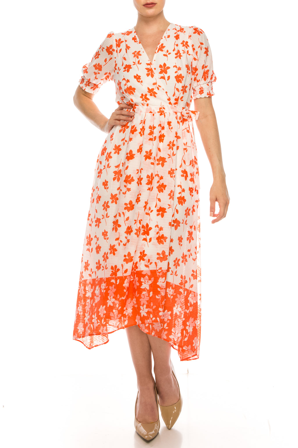 Maison Tara Floral Color Block Illusion Wrap Dress (Additional Colors)