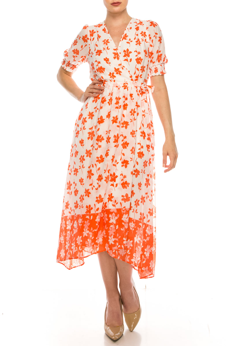Maison Tara Floral Color Block Illusion Wrap Dress (Additional Colors)