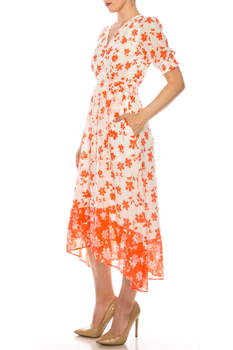 Maison Tara Floral Color Block Illusion Wrap Dress (Additional Colors)