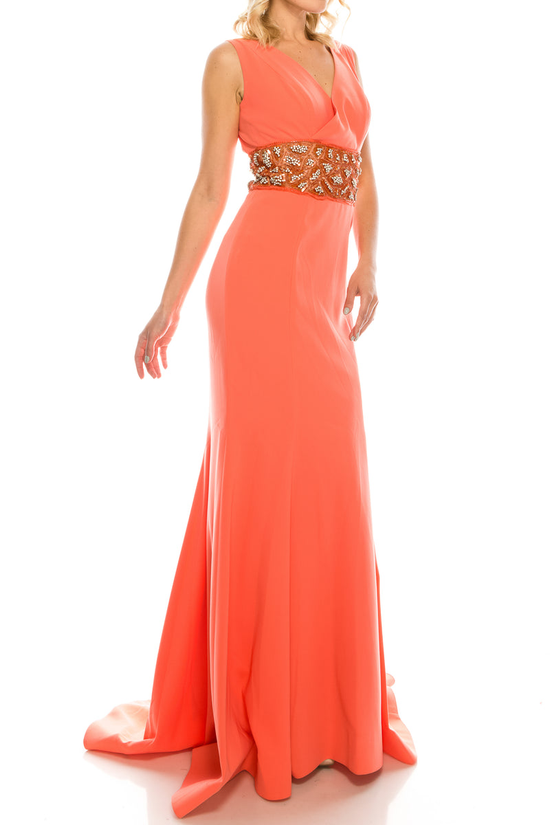Odrella Crepe Trumpet Gown with Decorated Mesh Waist (Additional Colors)