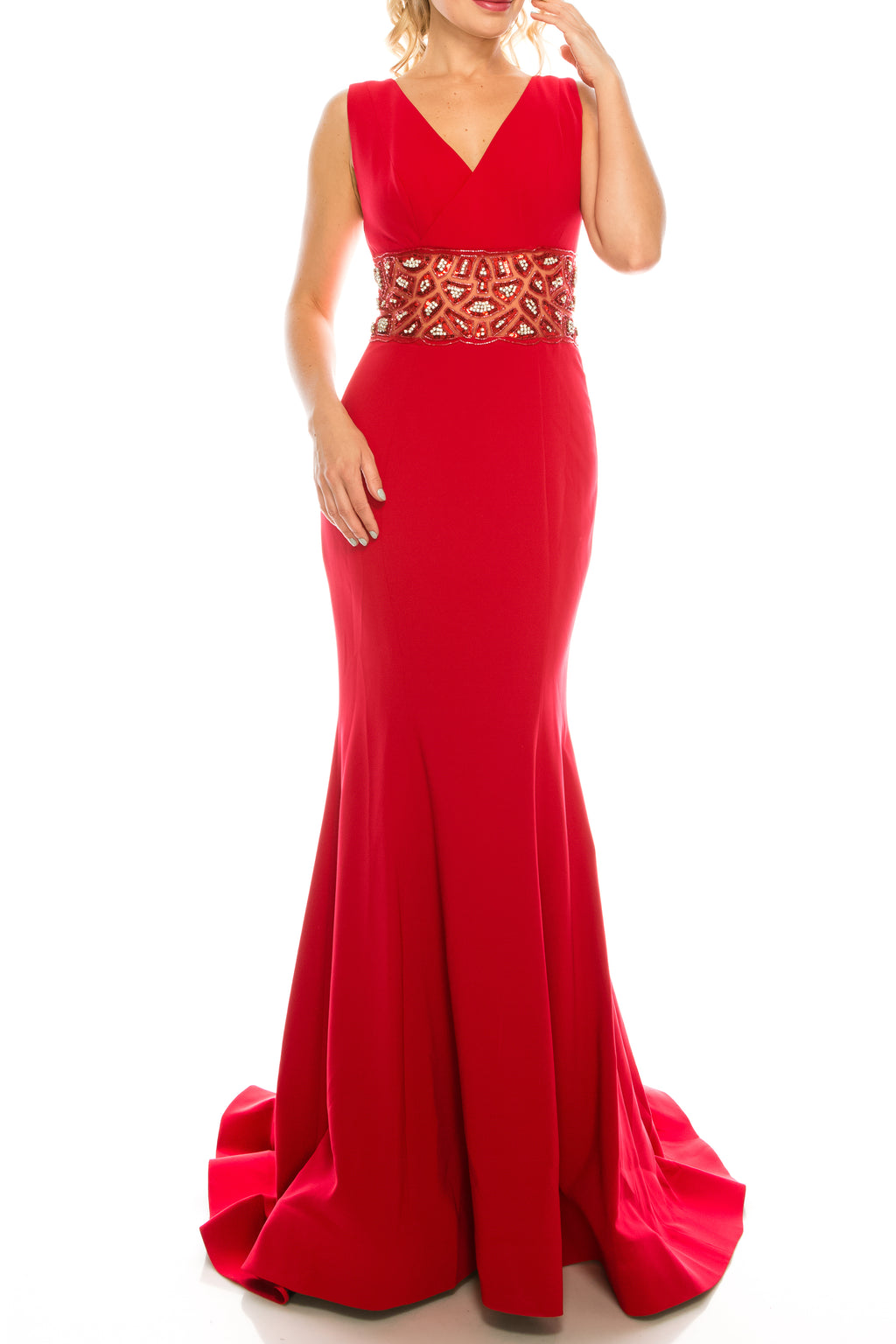 Odrella Crepe Trumpet Gown with Decorated Mesh Waist (Additional Colors)