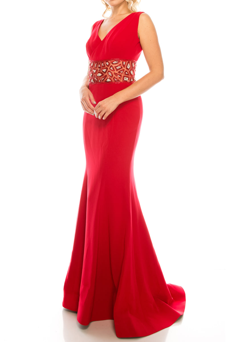 Odrella Crepe Trumpet Gown with Decorated Mesh Waist (Additional Colors)