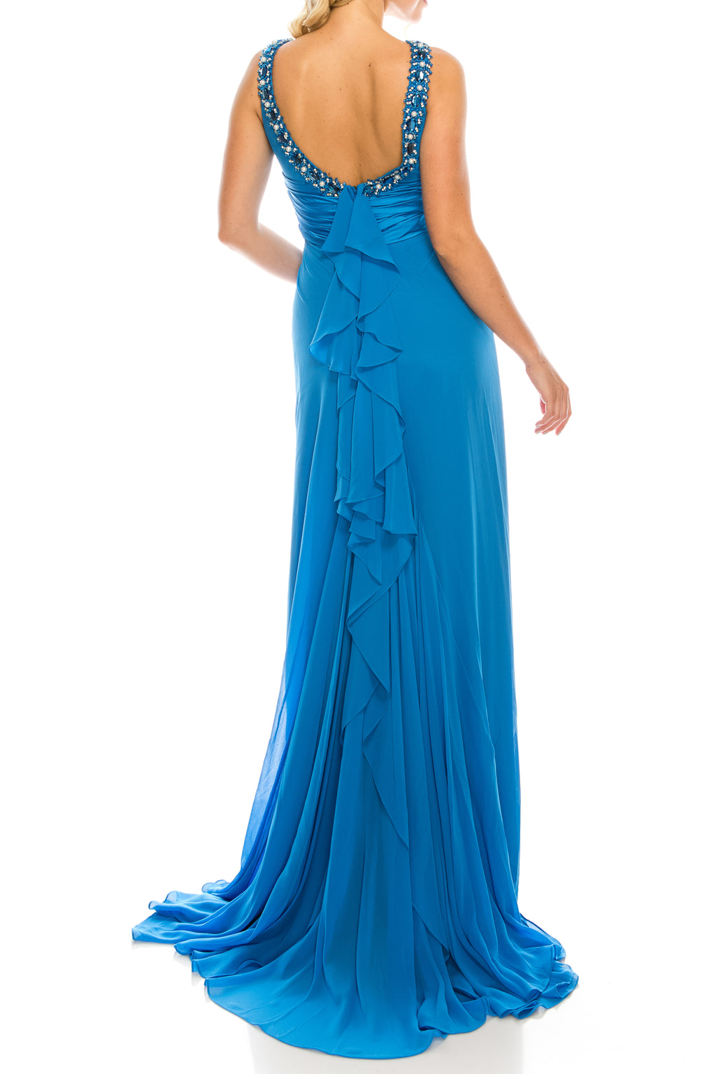 Odrella Gathered Embellished Halter Evening Dress (Additional Colors)