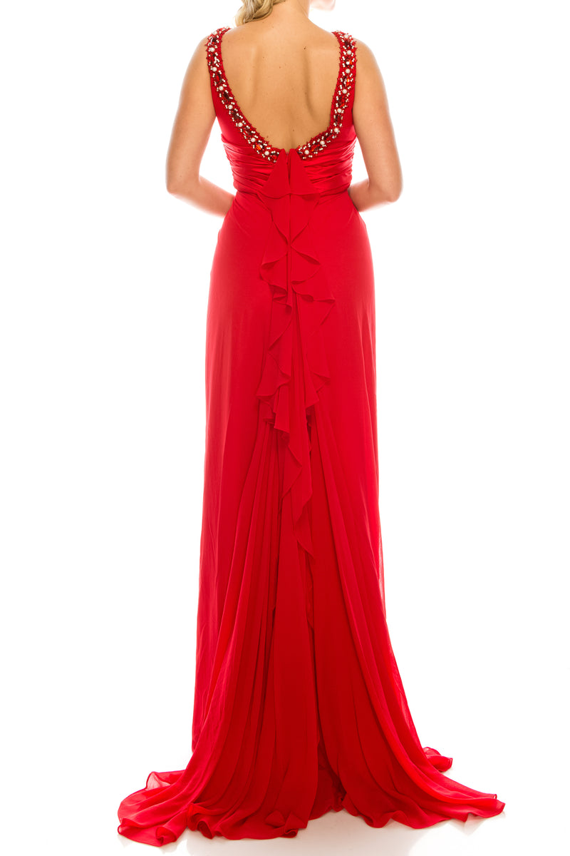 Odrella Gathered Embellished Halter Evening Dress (Additional Colors)