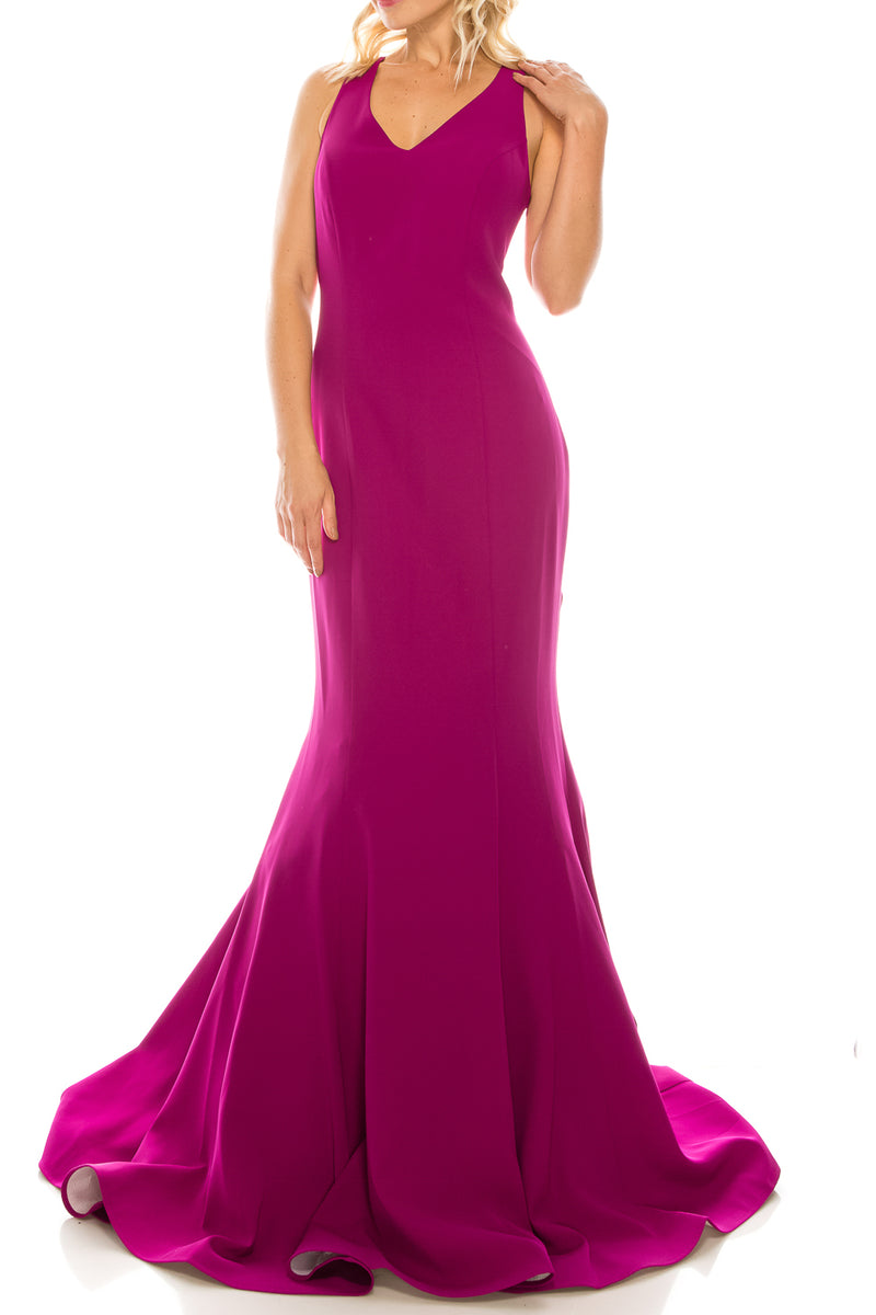 Odrella Fuchsia Trumpet Evening Gown with Open Back