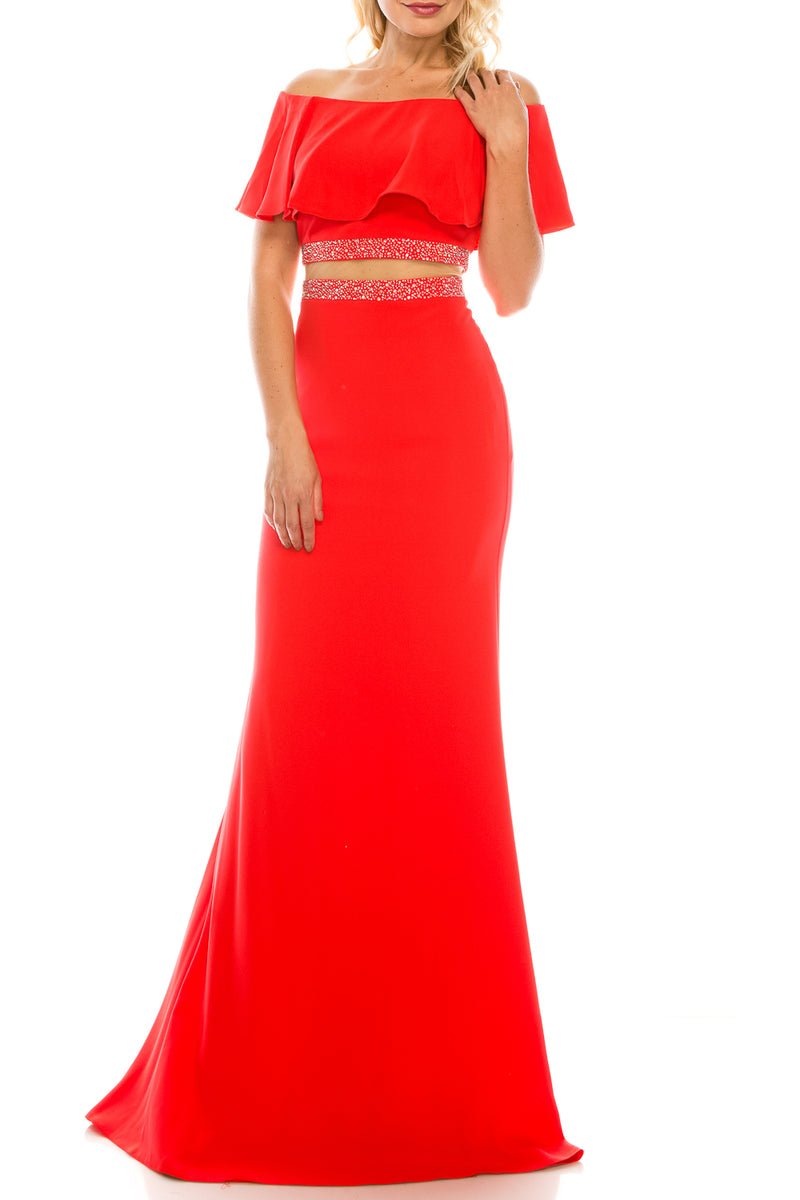 Odrella Orange Off-the-Shoulder Cape Trumpet Evening Gown