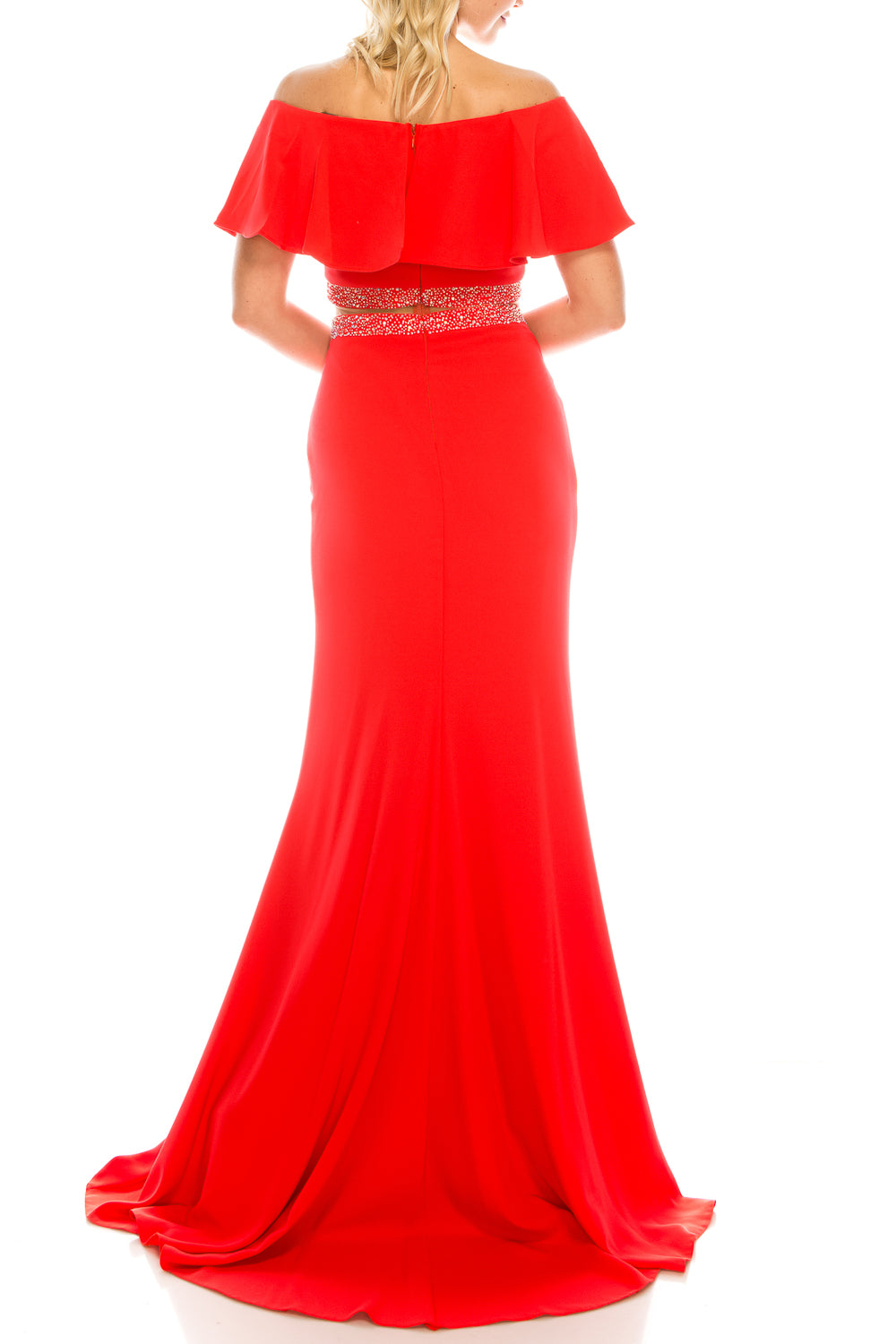 Odrella Orange Off-the-Shoulder Cape Trumpet Evening Gown