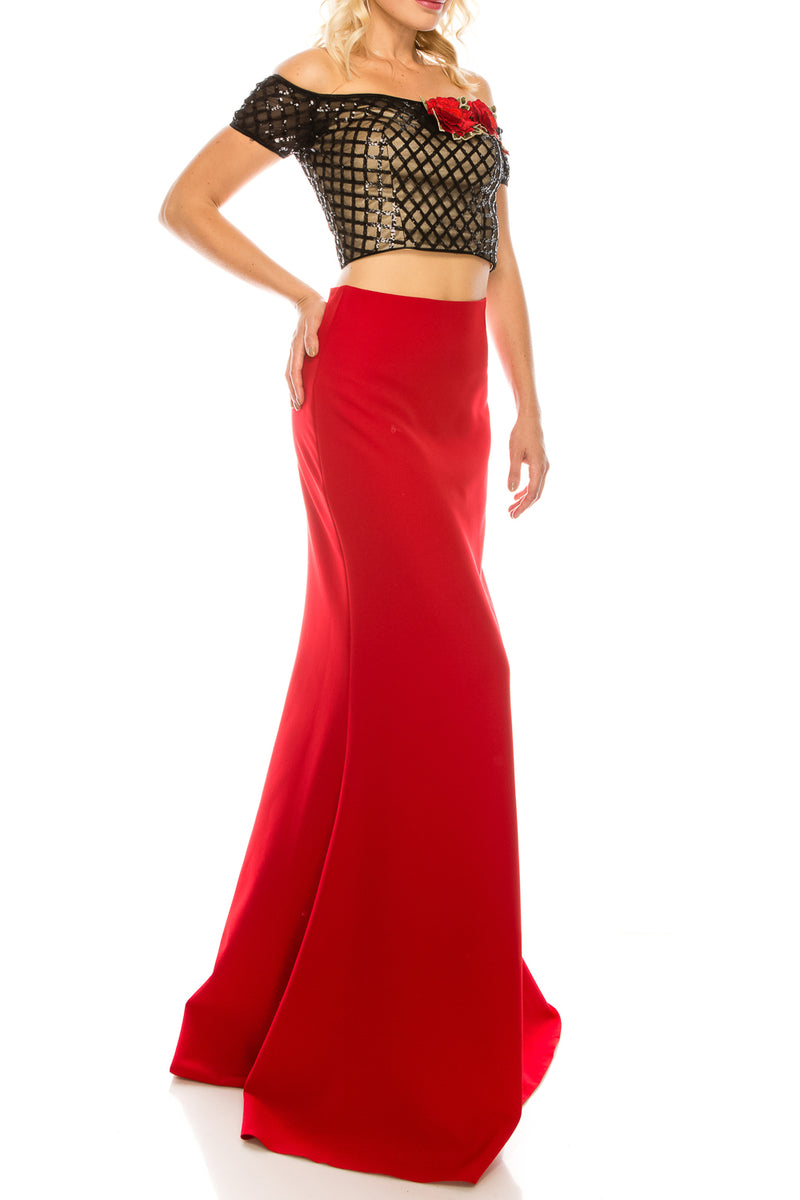 Odrella Red 2 Piece Trumpet Evening Gown