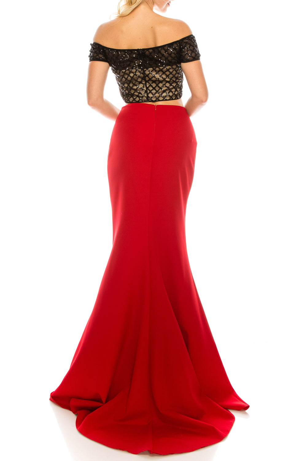 Odrella Red 2 Piece Trumpet Evening Gown