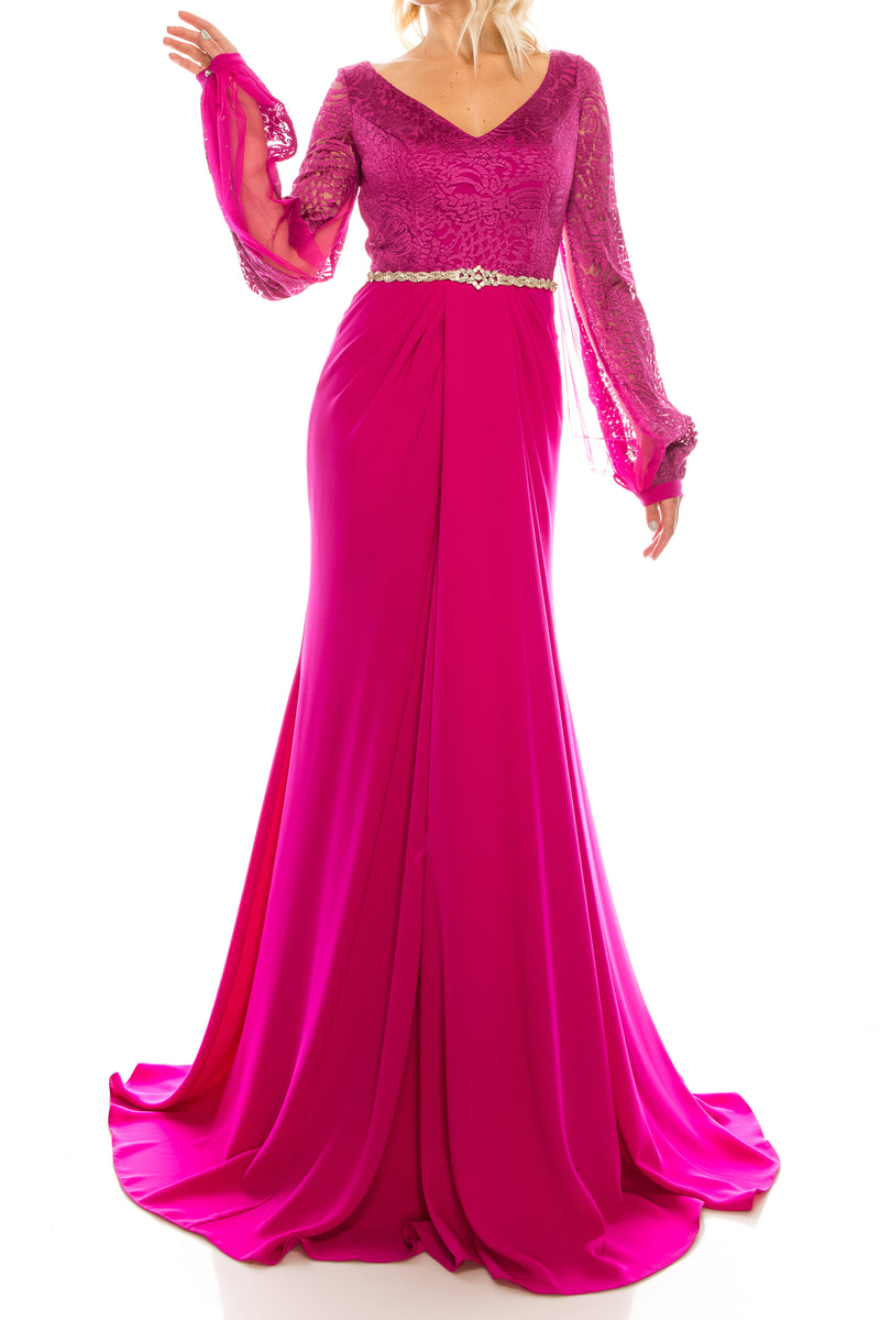 Odrella Rhinestoned & Embroidered Mesh Jacquard Evening Gown (Additional Colors)