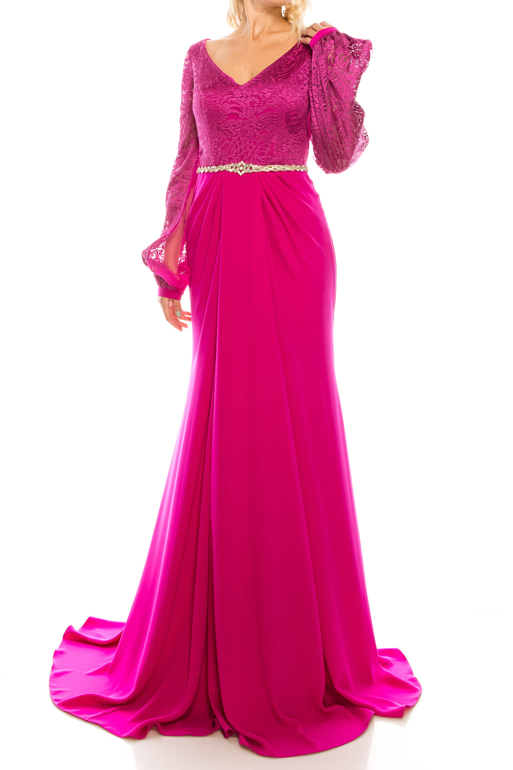 Odrella Rhinestoned & Embroidered Mesh Jacquard Evening Gown (Additional Colors)