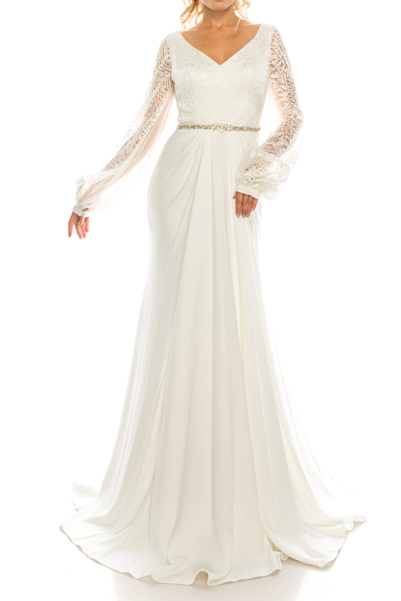 Odrella Rhinestoned & Embroidered Mesh Jacquard Evening Gown (Additional Colors)