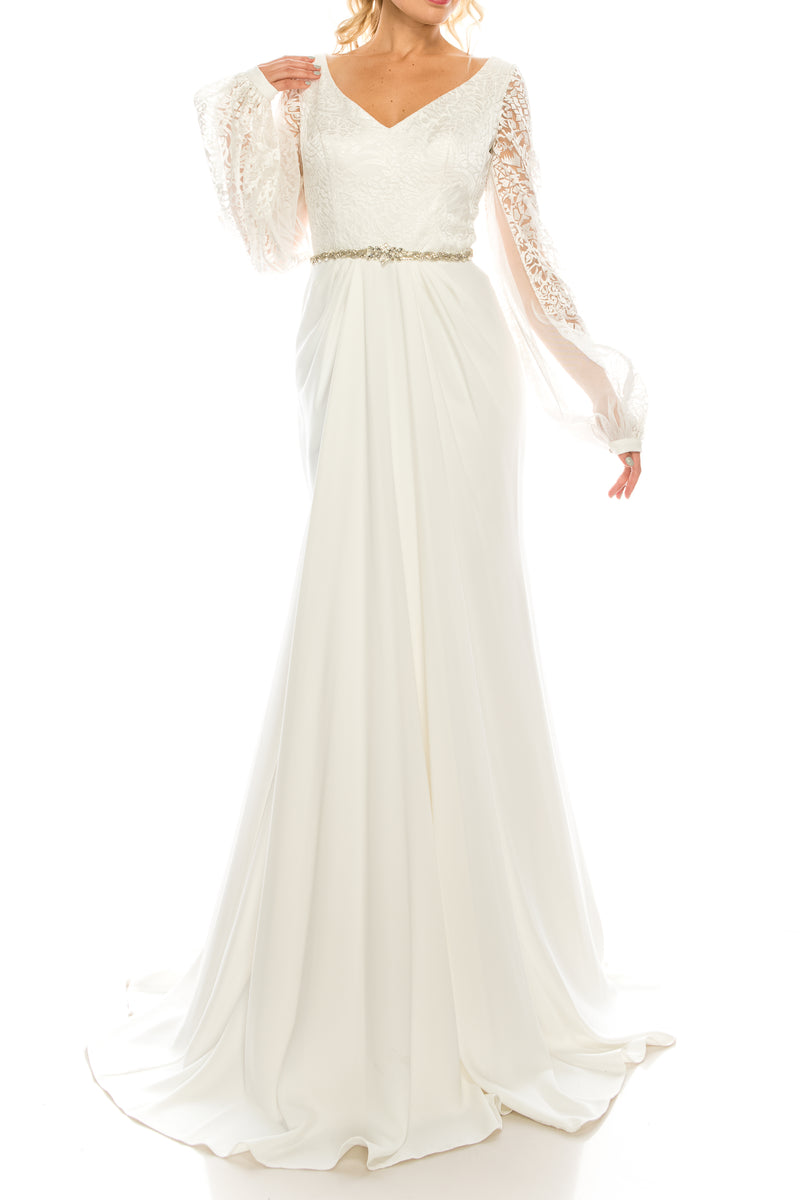 Odrella Rhinestoned & Embroidered Mesh Jacquard Evening Gown (Additional Colors)