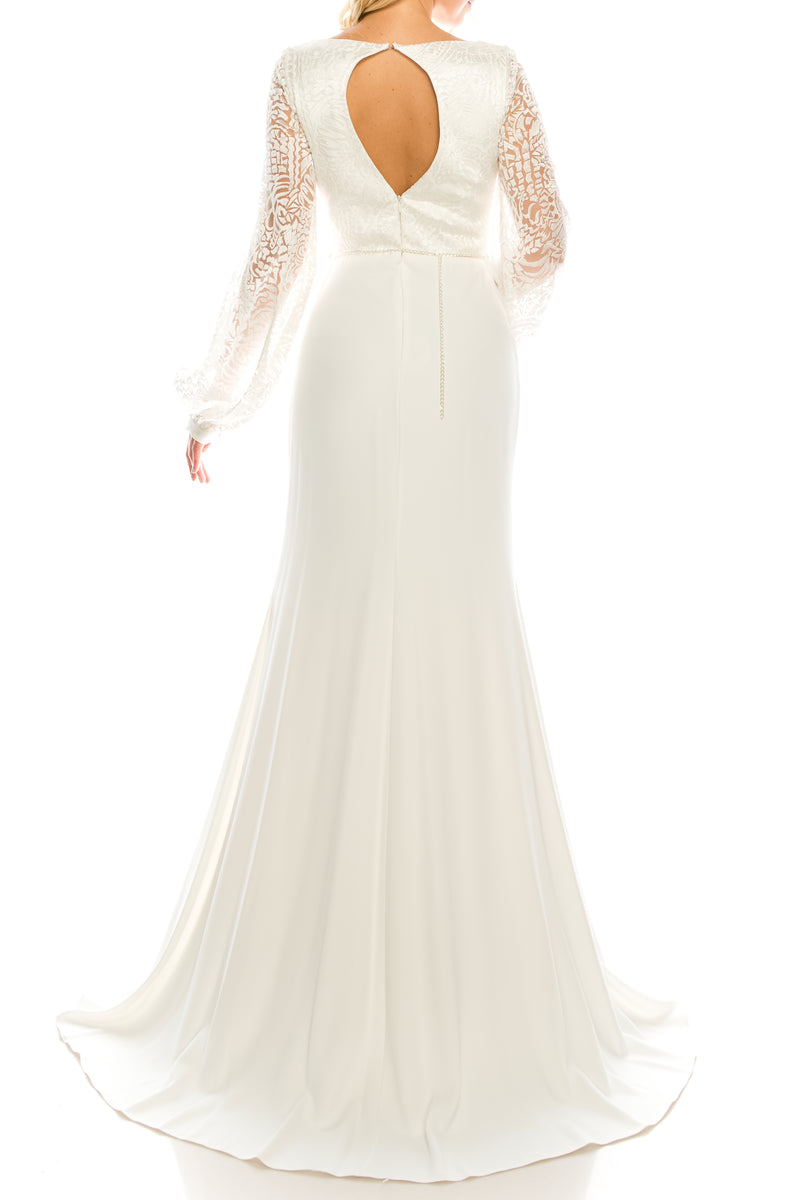 Odrella Rhinestoned & Embroidered Mesh Jacquard Evening Gown (Additional Colors)