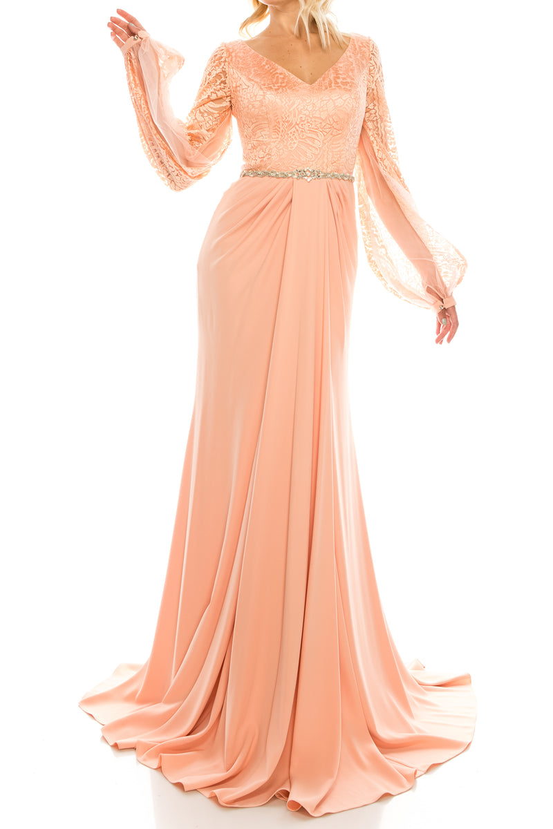 Odrella Rhinestoned & Embroidered Mesh Jacquard Evening Gown (Additional Colors)