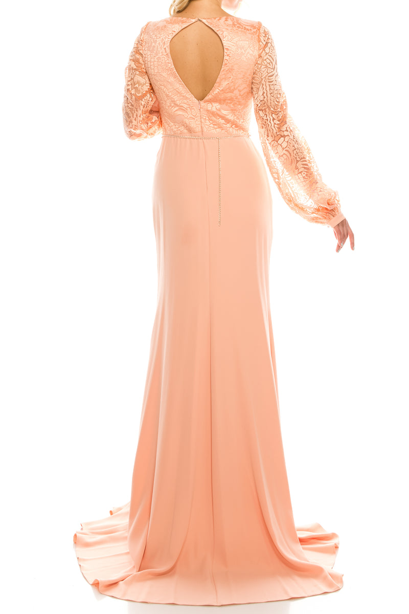 Odrella Rhinestoned & Embroidered Mesh Jacquard Evening Gown (Additional Colors)