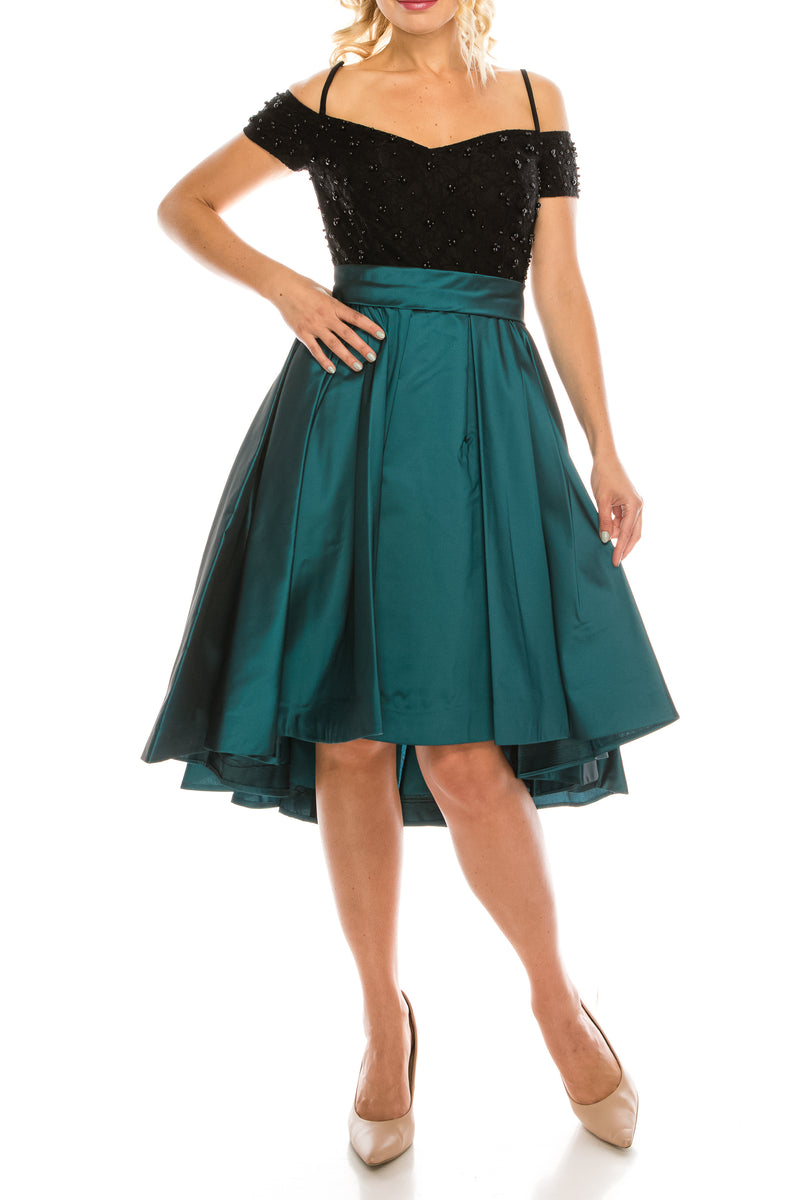 Odrella Teal Embellished Lace & Taffeta Party Dress (Additional Colors)