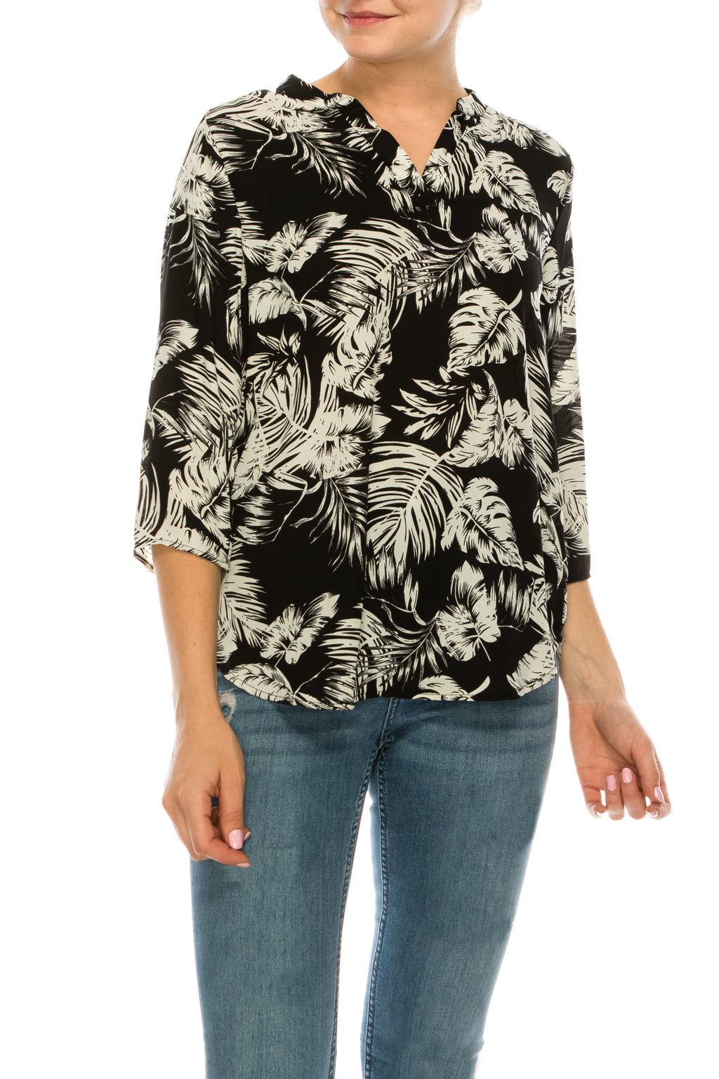 Profile Apparel 3/4 Sleeve Relax Fit Palm Print Top (Additional Colors)
