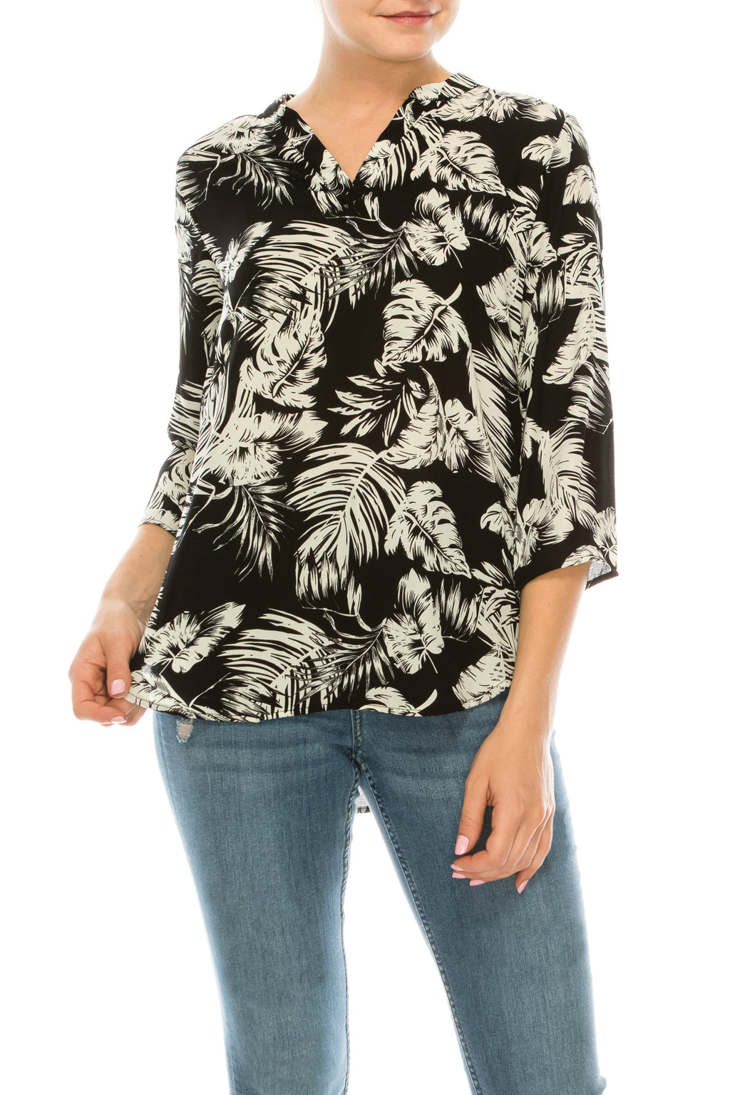 Profile Apparel 3/4 Sleeve Relax Fit Palm Print Top (Additional Colors)