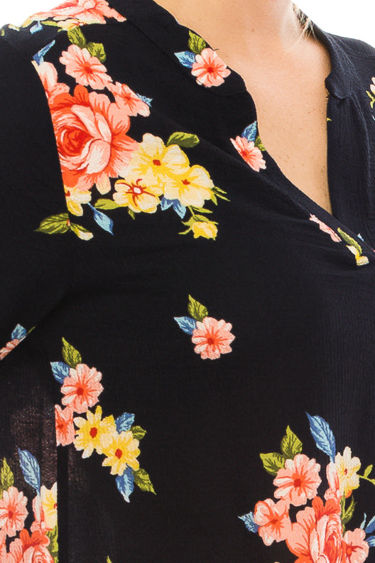 Profile Apparel Strip & Rose Print 3/4 Sleeve Relax Fit Top (Additional Colors)