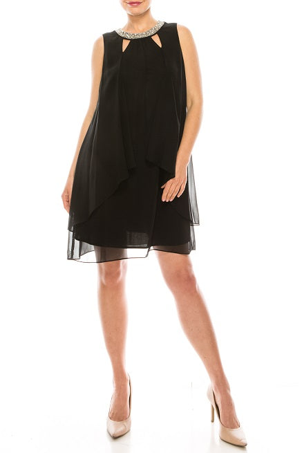 SLNY Layered Shift Dress with Faux Pearl Cutout Detail (Additional Colors)