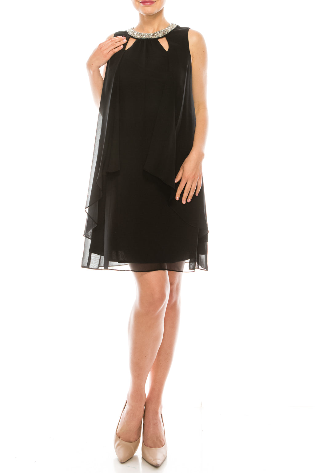 SLNY Layered Shift Dress with Faux Pearl Cutout Detail (Additional Colors)