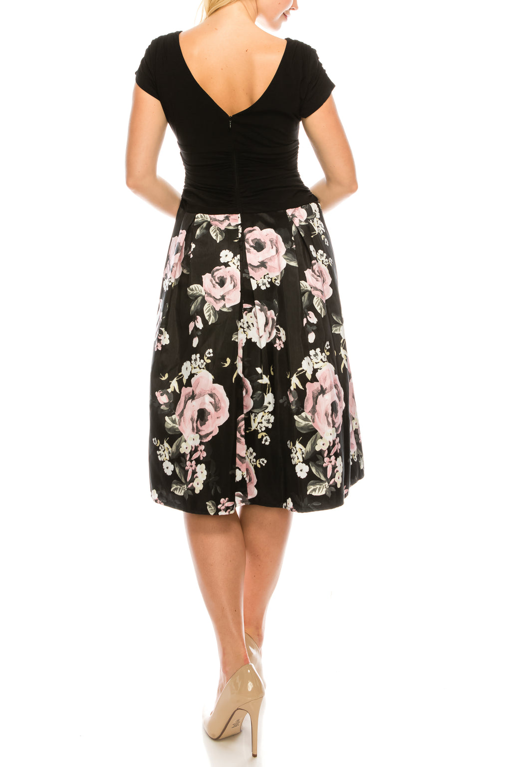 SLNY Black Multi Jersey & Crepe Back Satin Floral Printed Dress