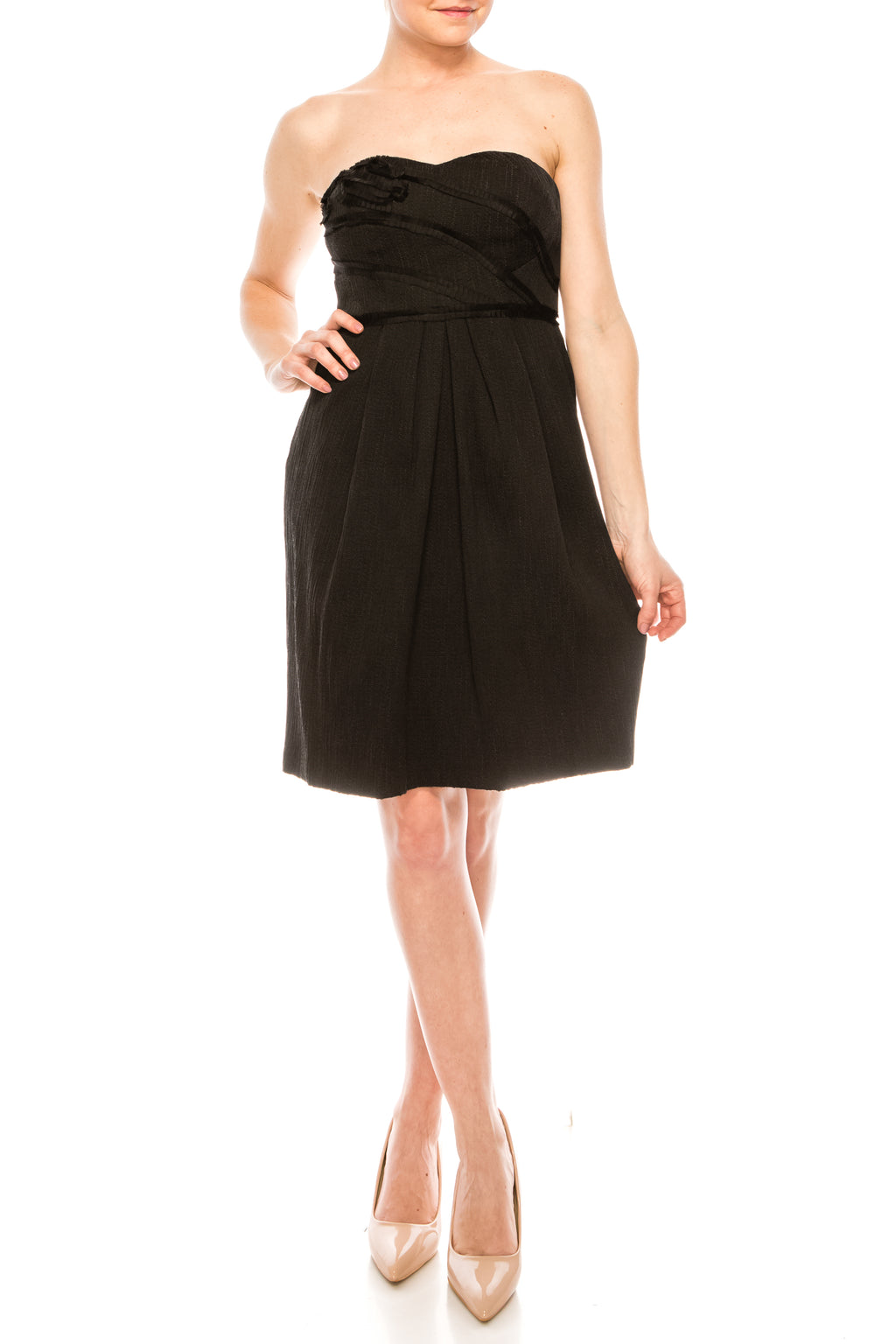 Suzi Chin by Maggy Boutique Strapless Sweetheart Bodice Black Dress