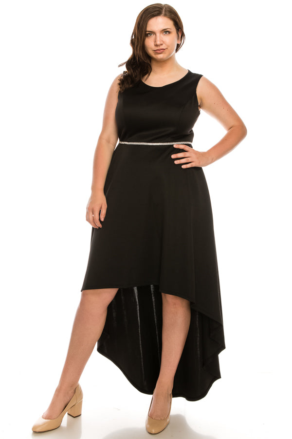Shelby Nites Neoprene High Low Dress with Rhinestone Waist (Additional Colors)