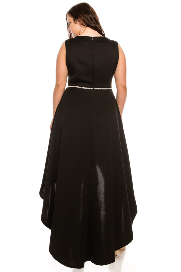 Shelby Nites Neoprene High Low Dress with Rhinestone Waist (Additional Colors)