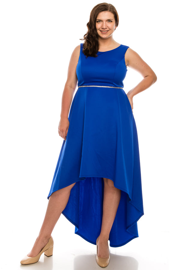 Shelby Nites Neoprene High Low Dress with Rhinestone Waist (Additional Colors)