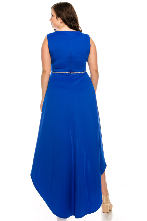 Shelby Nites Neoprene High Low Dress with Rhinestone Waist (Additional Colors)