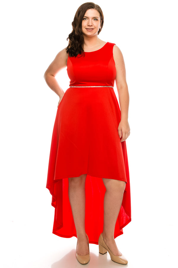 Shelby Nites Neoprene High Low Dress with Rhinestone Waist (Additional Colors)