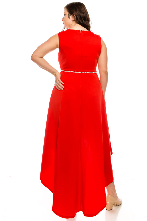 Shelby Nites Neoprene High Low Dress with Rhinestone Waist (Additional Colors)