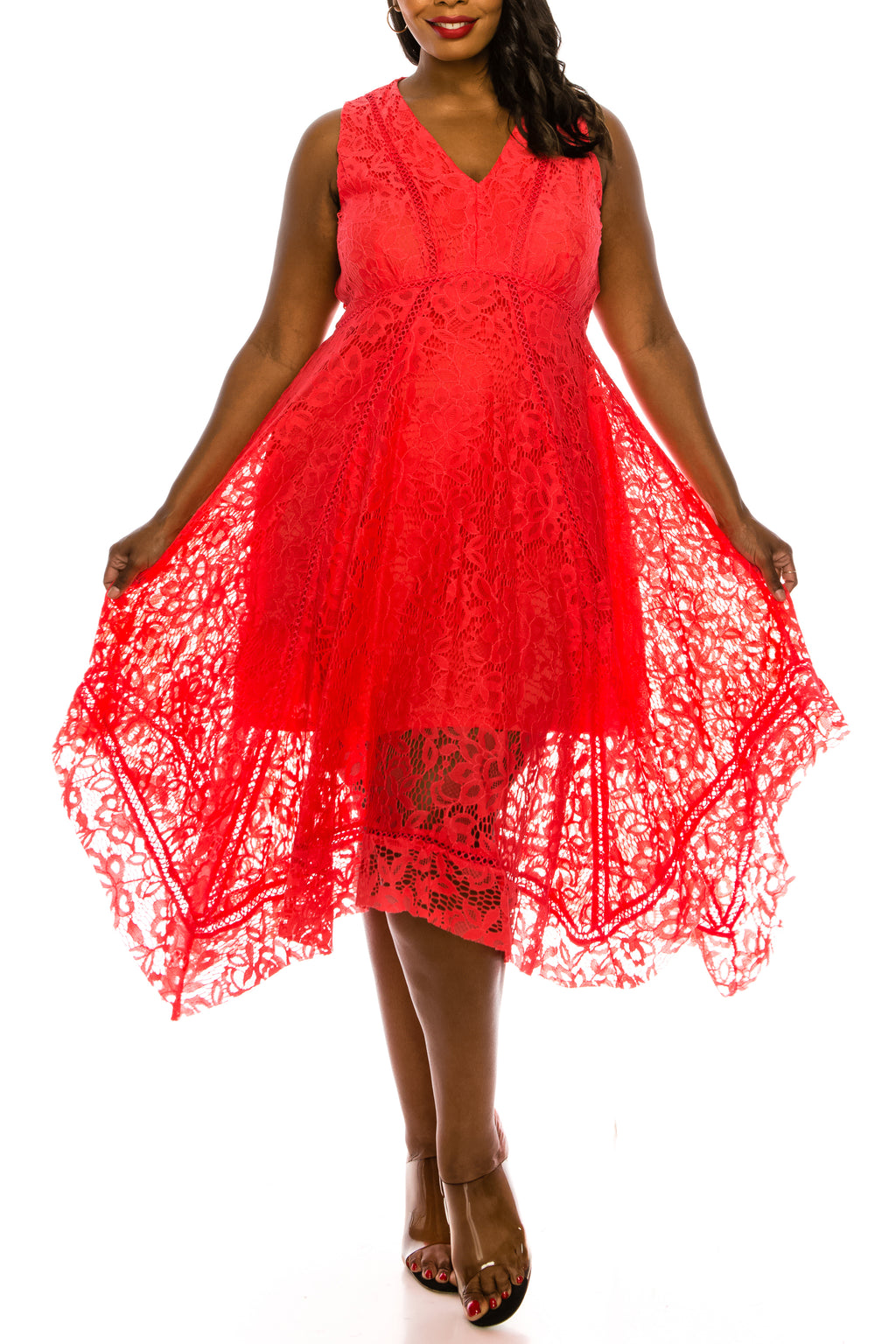 J Taylor Poppy Sleeveless Lace Midi Dress