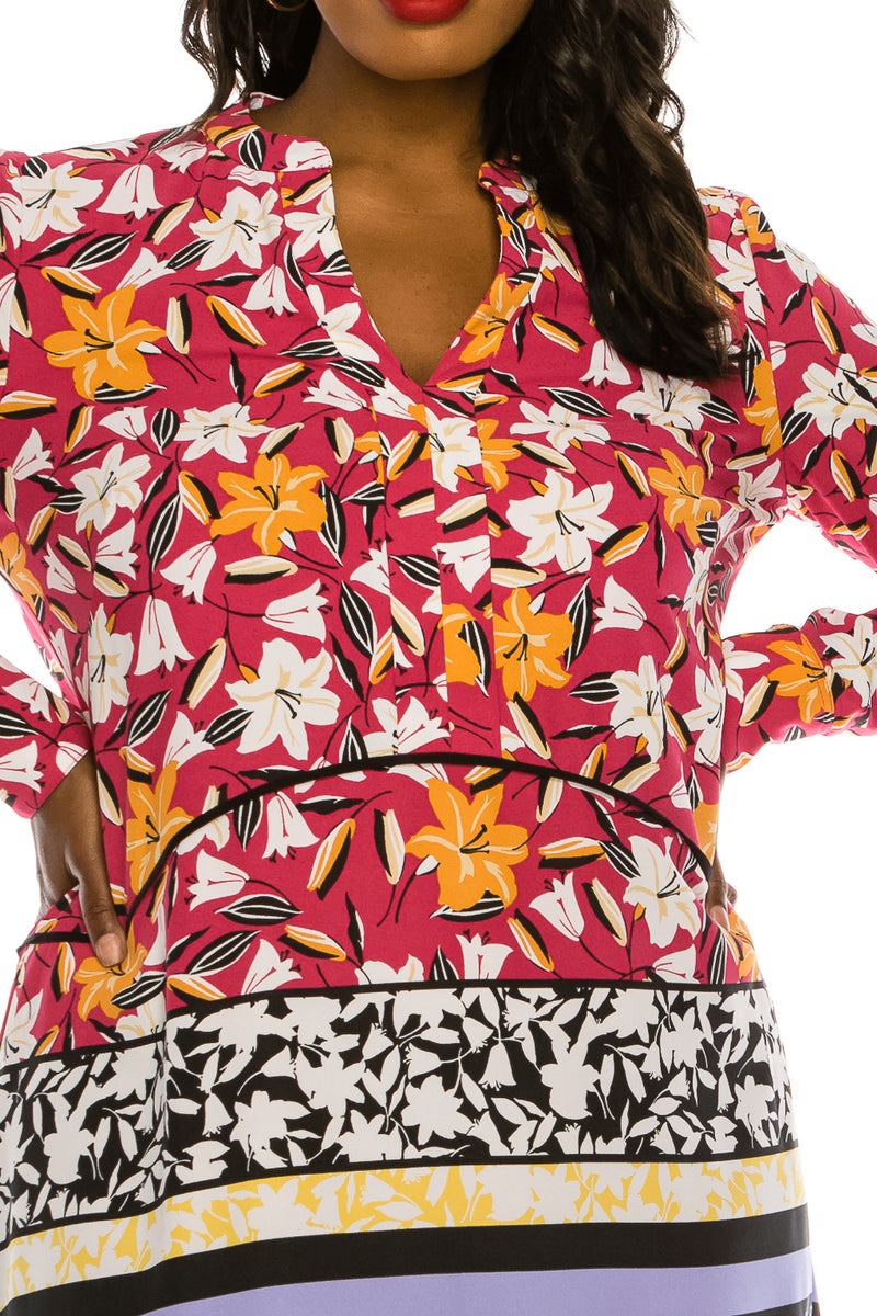 J Taylor Mixed Floral Print Long Sleeve Tunic Dress