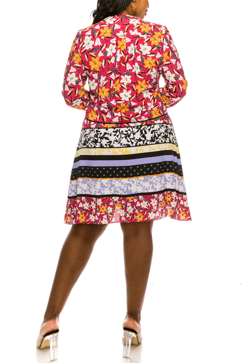 J Taylor Mixed Floral Print Long Sleeve Tunic Dress