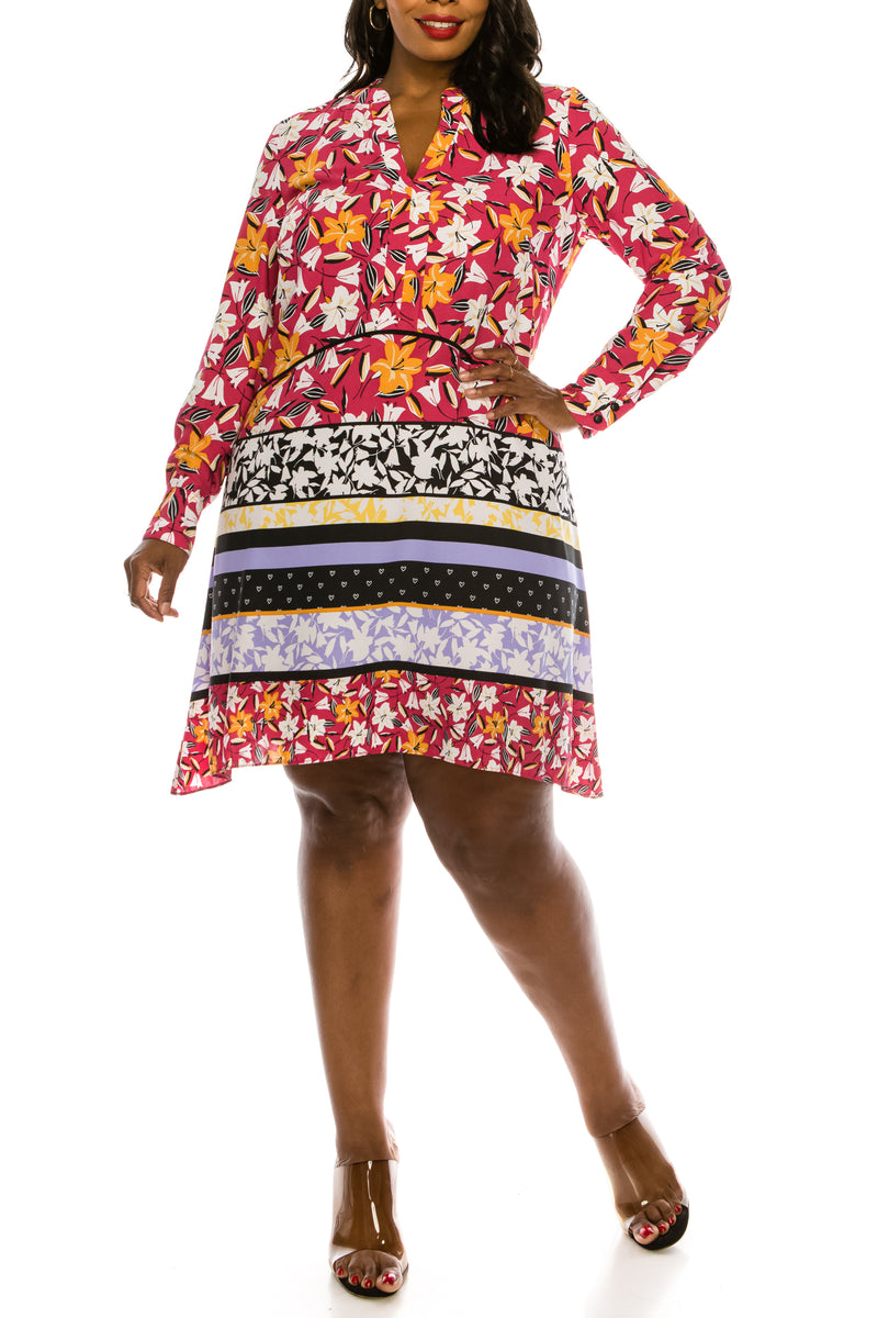 J Taylor Mixed Floral Print Long Sleeve Tunic Dress