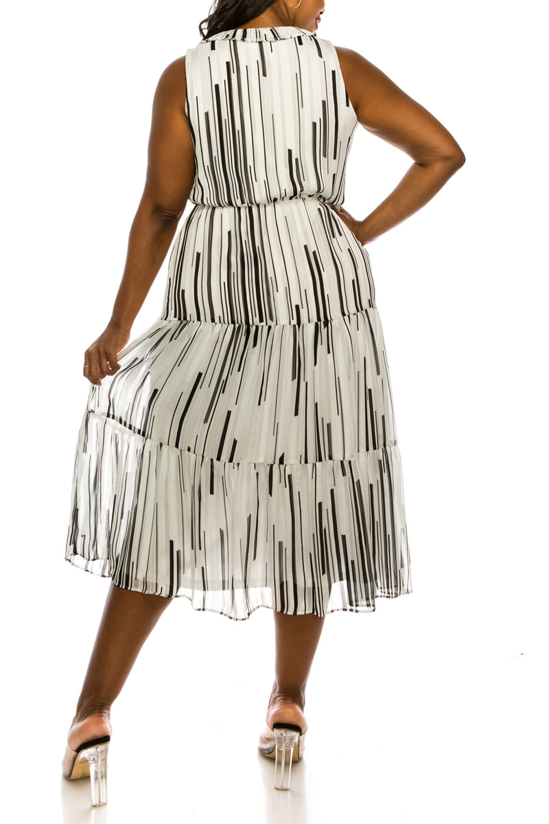 Taylor Black and White Stripe Tier Midi Dress
