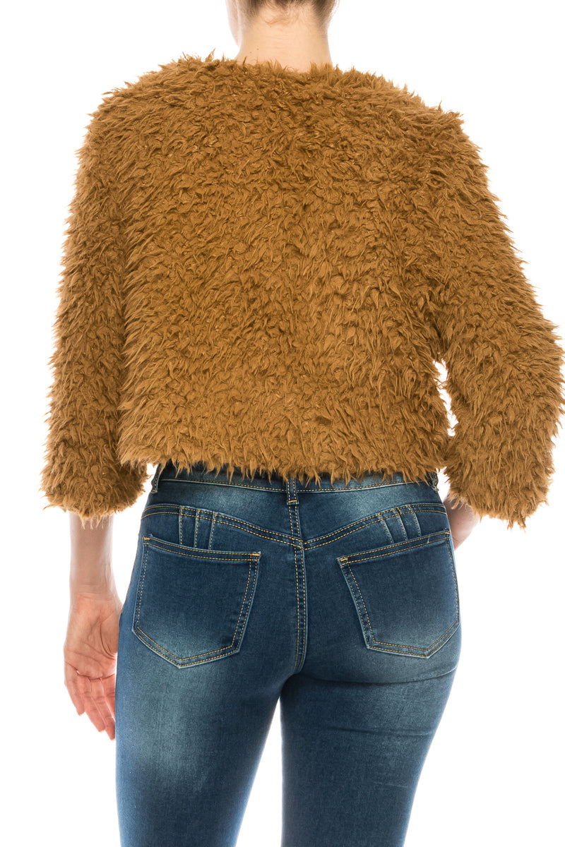 TM Collections Teddy Brown Faux Fur Cropped Jacket