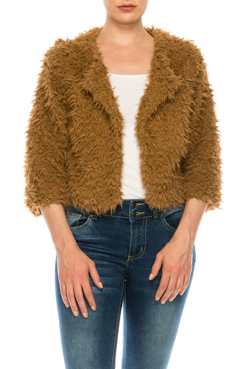 TM Collections Teddy Brown Faux Fur Cropped Jacket