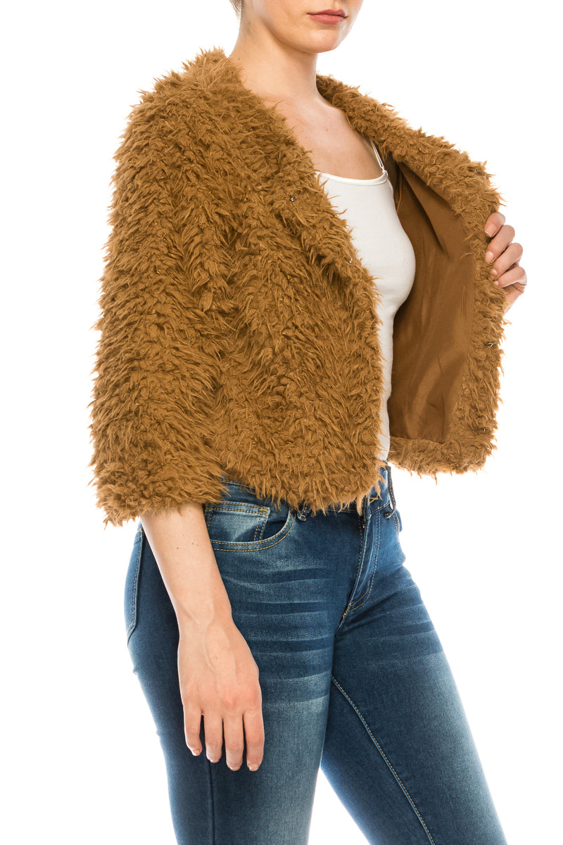 TM Collections Teddy Brown Faux Fur Cropped Jacket