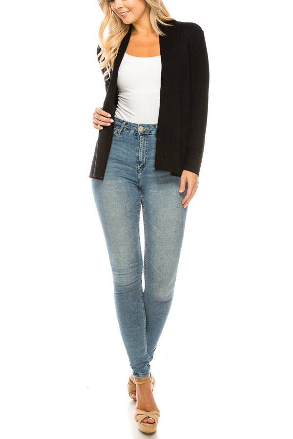 Vila Milano Foldover Collar Ribbed Cardigan (Additional Colors)
