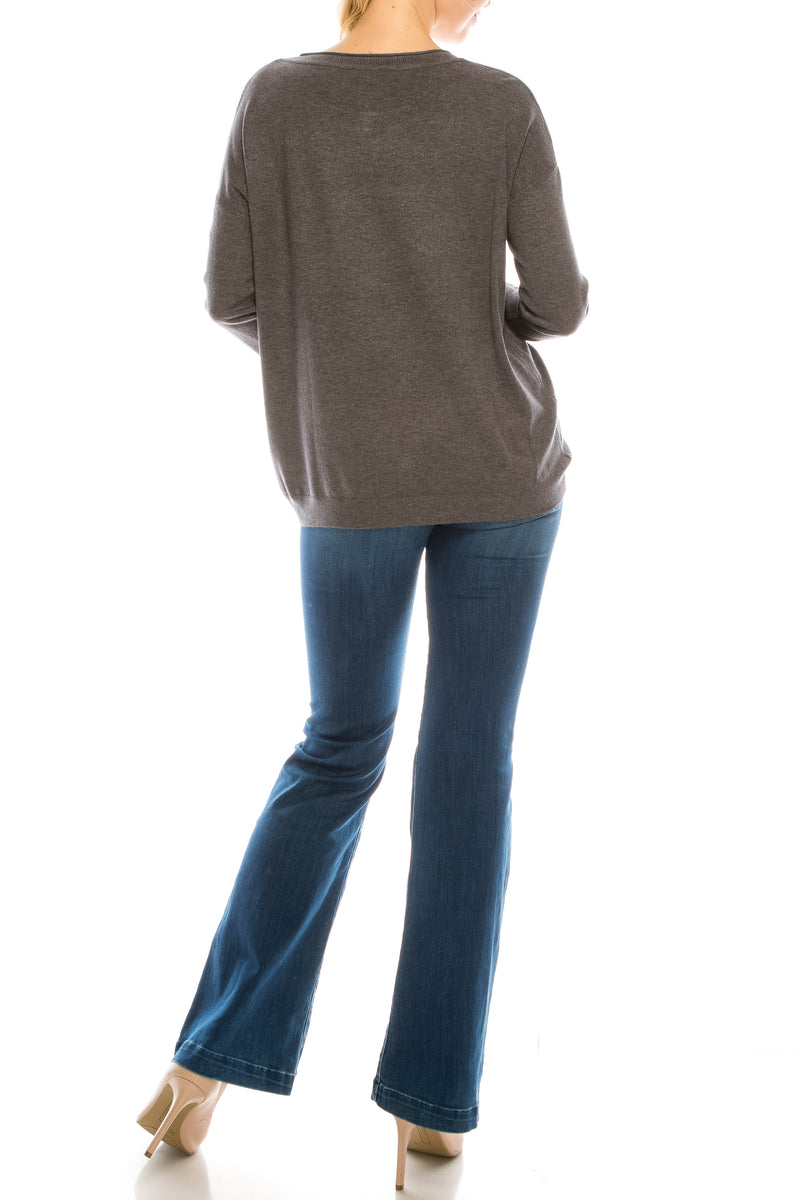 Vila Milano Grey Studded Skull Sweater