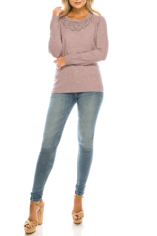Vila Milano Wool Blend Embellished Neckline Sweater (Additional Colors)