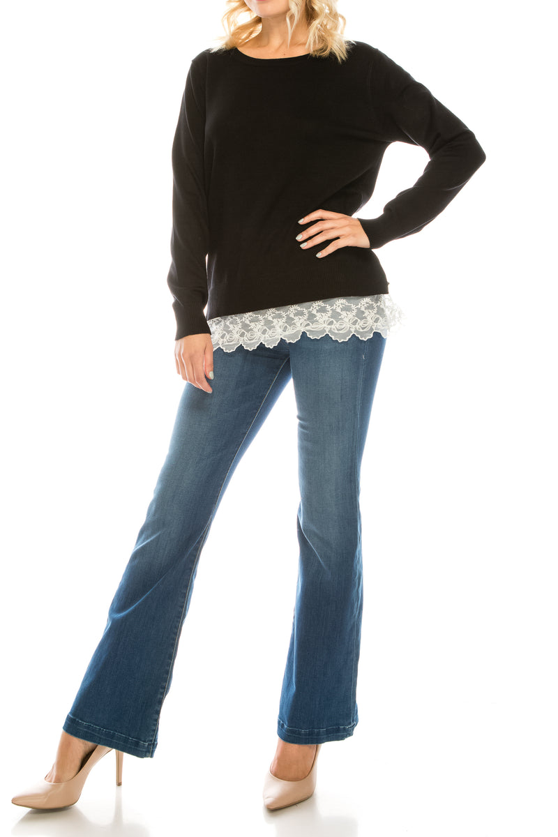 Vila Milano Cotton Blend Sweater with Scalloped Lace Hem (Additional Colors)